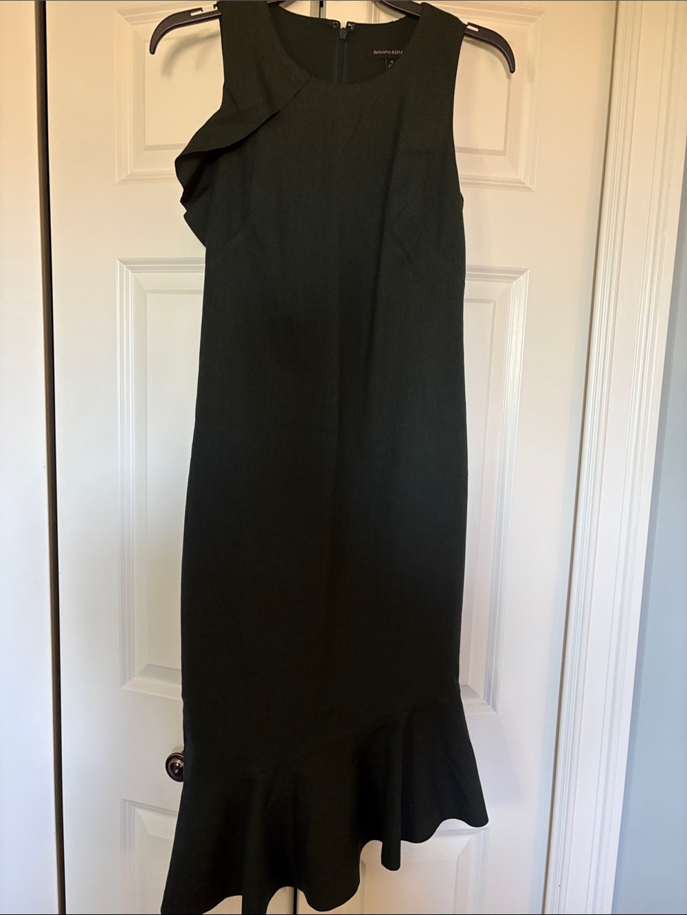 Banana Republic Dark Green Midi Dress with Ruffle Hem